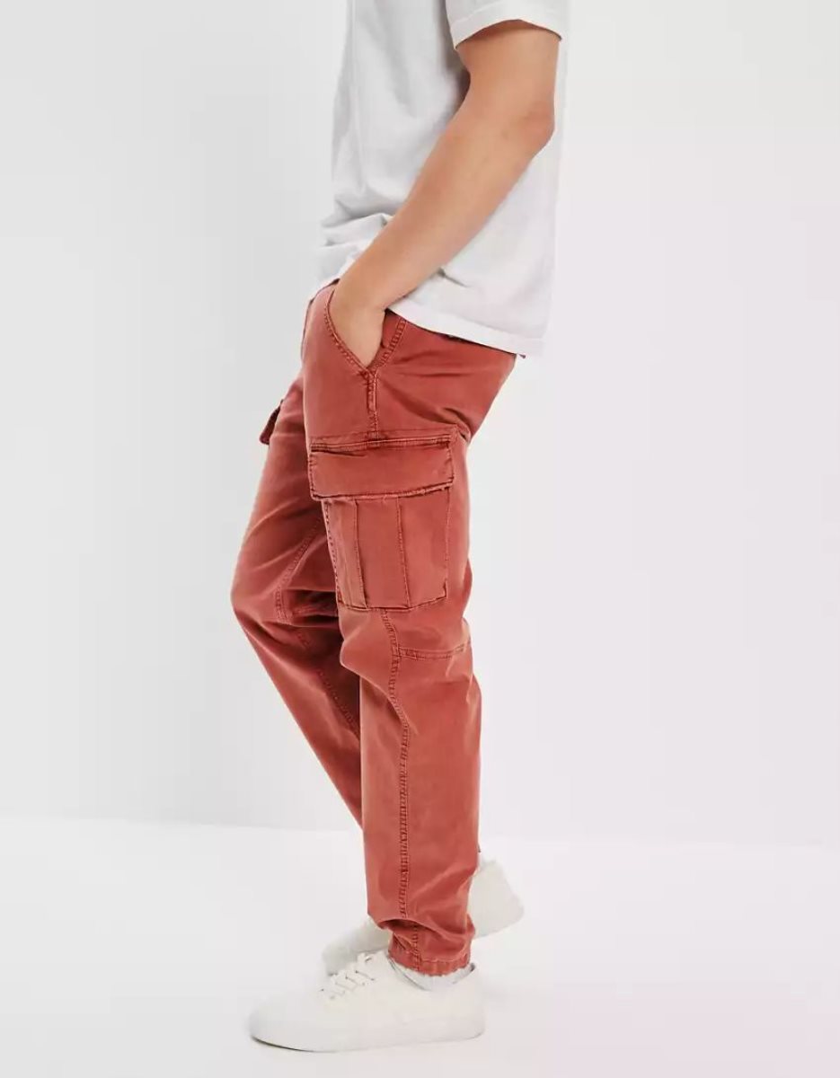 Pantalon American Eagle AE Flex Slim Lived-In Cargo Rouge Foncé Homme | YXG-47314968